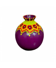 Jarroncito estilo Guaje Decorativo Artesanal Morado con Puntillismo - Centro de Mesa.