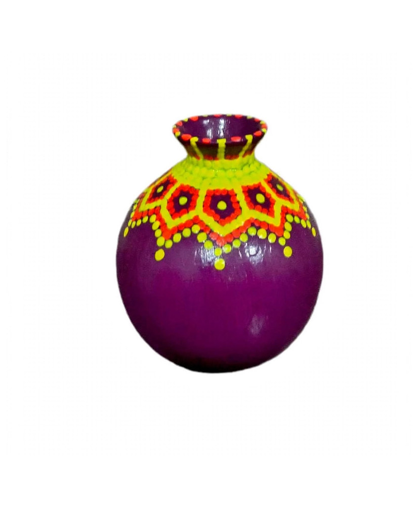 Jarroncito estilo Guaje Decorativo Artesanal Morado con Puntillismo - Centro de Mesa.