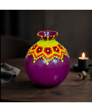 Jarroncito estilo Guaje Decorativo Artesanal Morado con Puntillismo - Centro de Mesa.