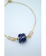Pulsera talavera azul con aplicaciones de oro 