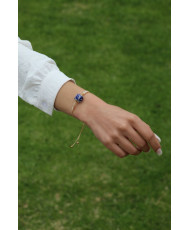 Pulsera talavera azul con aplicaciones de oro 