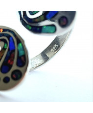 Anillo Ajustable Mariposa Puntos Plata con Ópalos Multicolor 