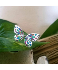 Anillo Ajustable Mariposa Puntos Plata con Ópalos Multicolor 