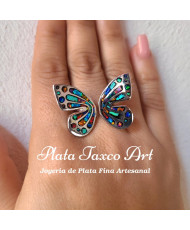 Anillo Ajustable Mariposa Puntos Plata con Ópalos Multicolor 