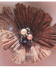 Anillo modelo arrecifes con perla naturales de agua dulce, hecho a mano con plata ley 925