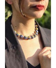 Collar de talavera con detalles en chapa de oro 