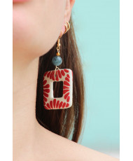 Aretes talavera rojos de cuadro 