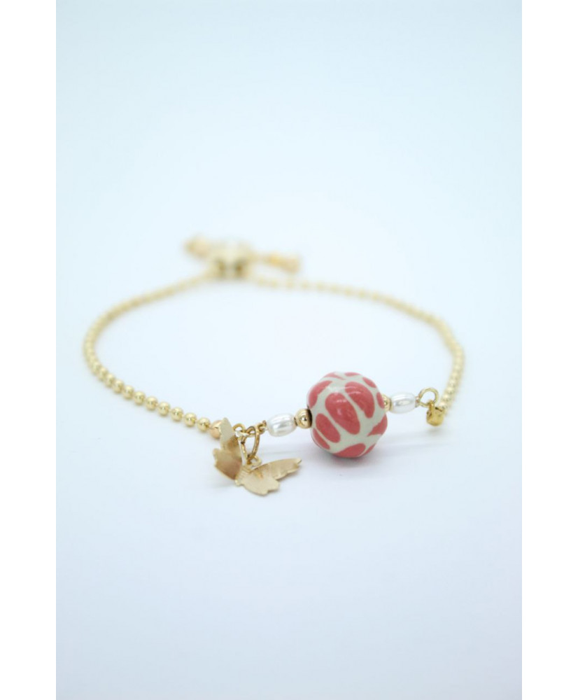 Pulsera de circulo talavera rosa con aplicaciones