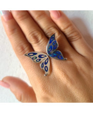 Anillo Ajustable Mariposa Aros Opalo Azul