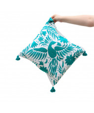 Cojín Pavorreal otomí  (tonos frios)