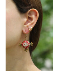 Aretes de bronce y talavera plumeado rojo