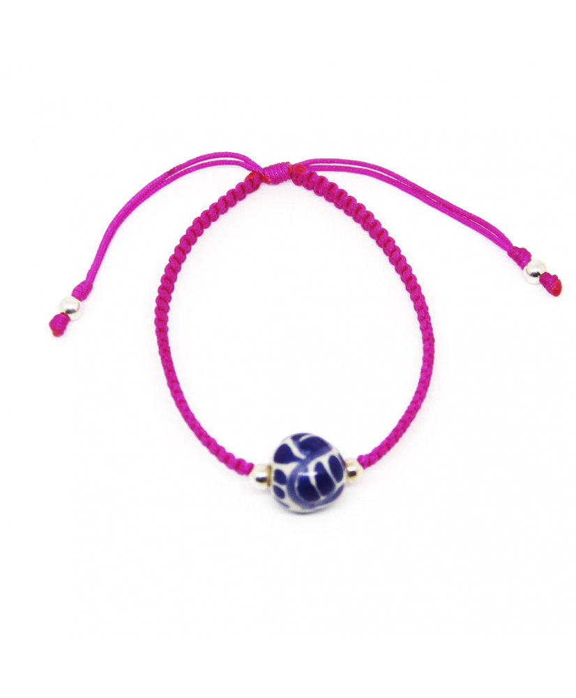 Pulsera Talavera tejida rosa mexicano